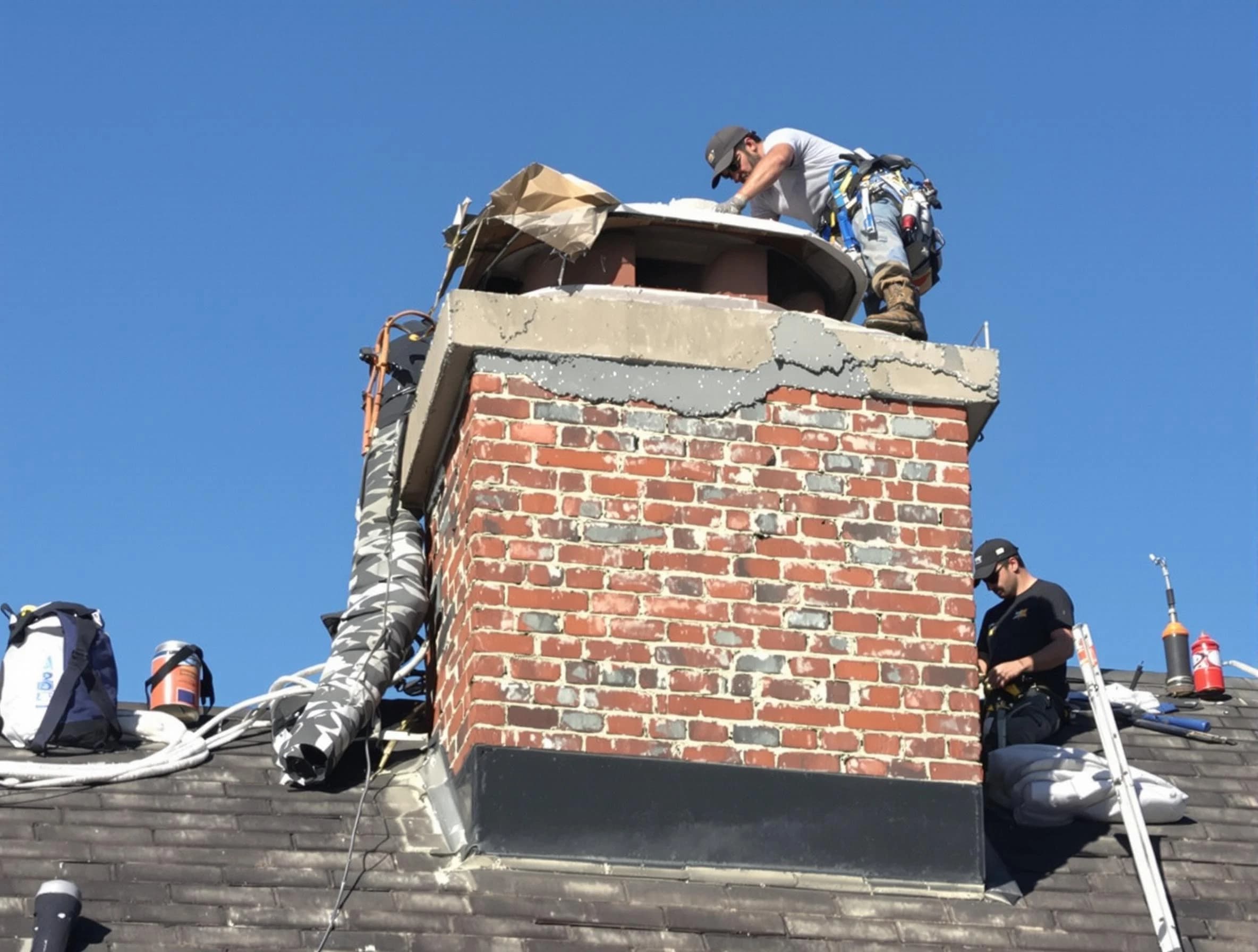 Plainsboro Chimney Sweep installing a custom chimney crown in Plainsboro, NJ