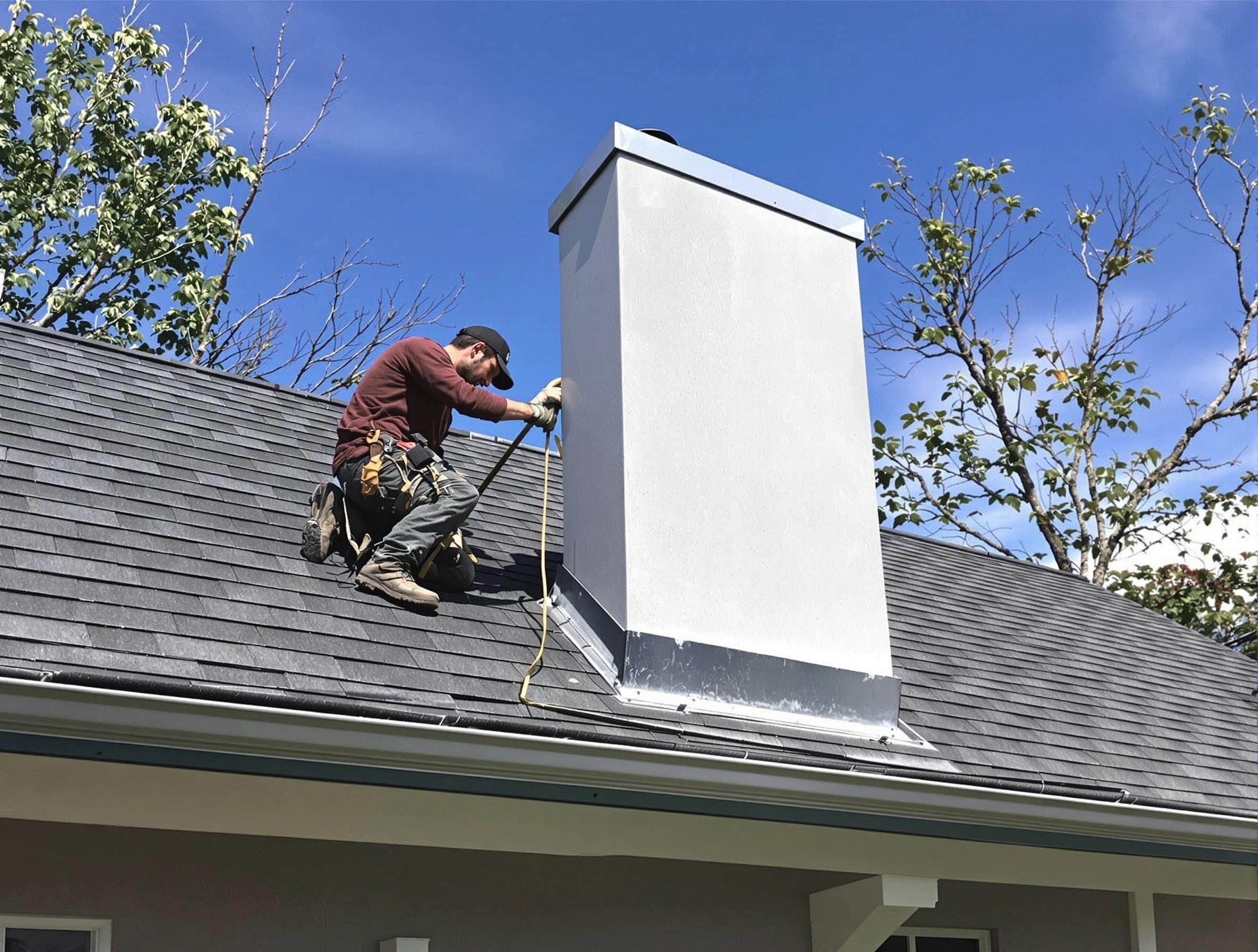 Plainsboro Chimney Sweep team member finishing chimney construction in Plainsboro, NJ