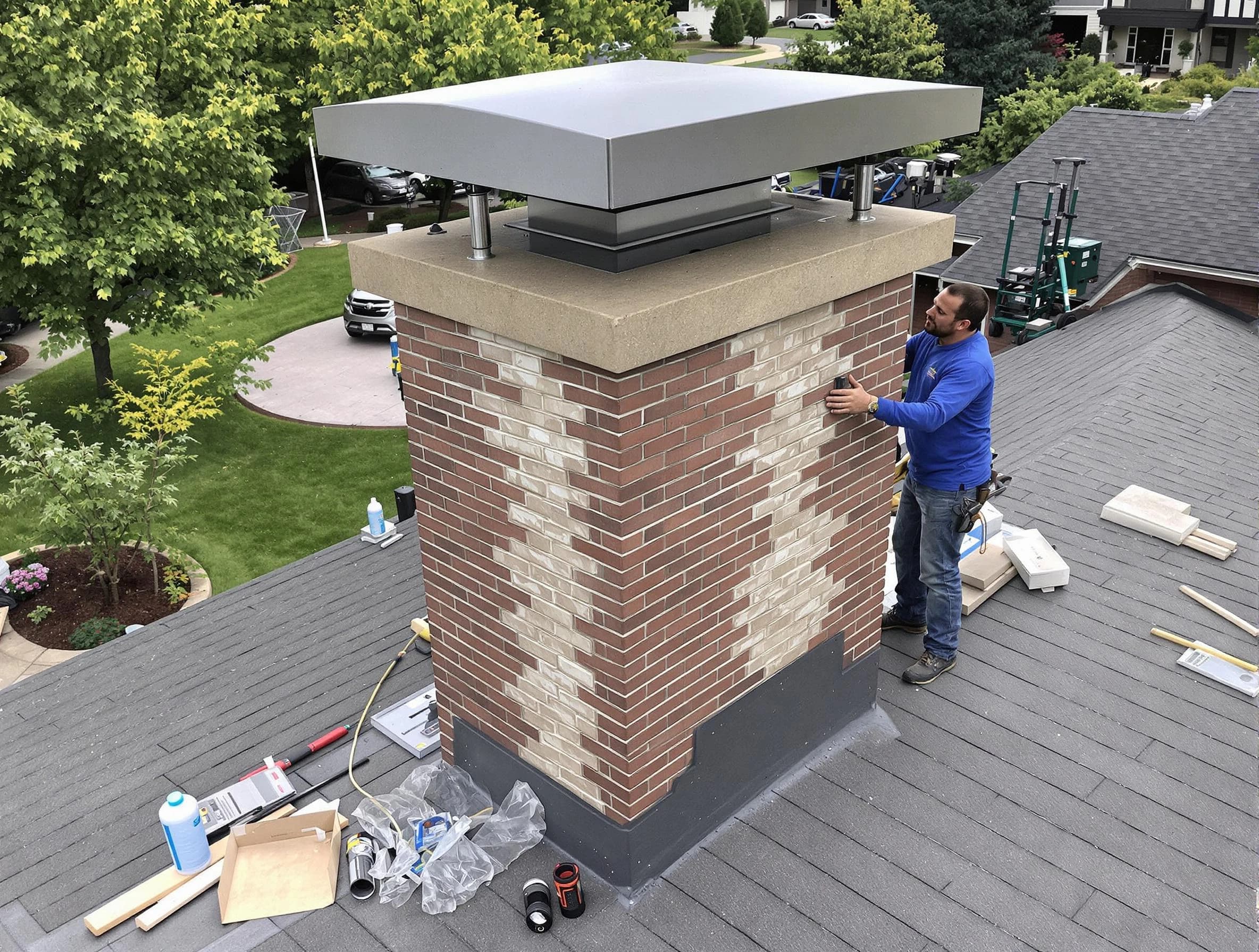 Plainsboro Chimney Sweep team working on a custom chimney remodel in Plainsboro, NJ