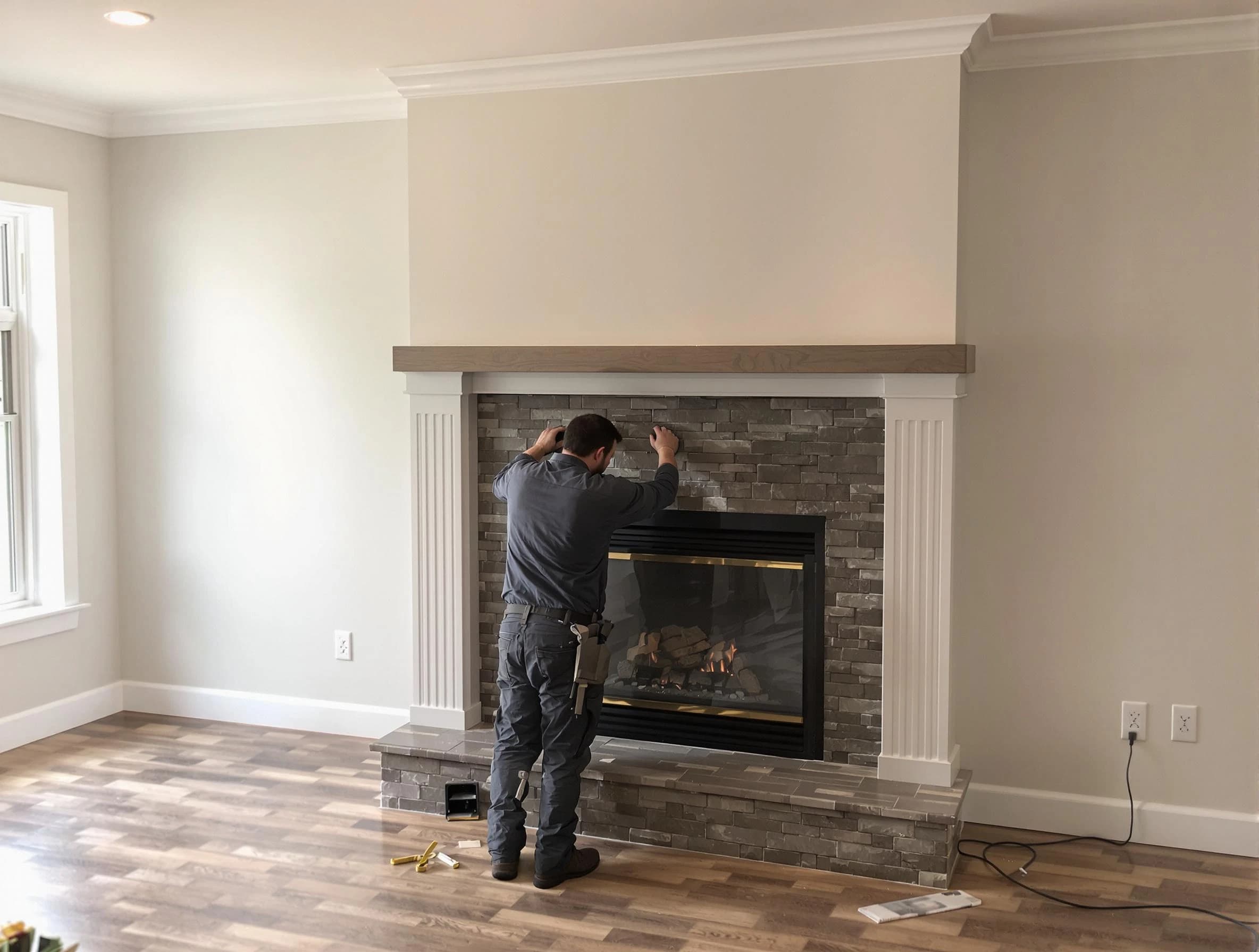 Plainsboro Chimney Sweep finishing a custom fireplace install in Plainsboro, NJ